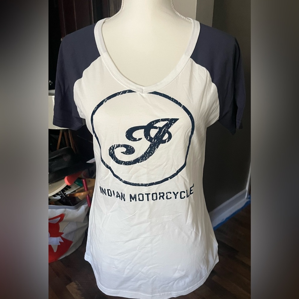Indian Motorcycle Women's White and Black Short Sleeve Tee